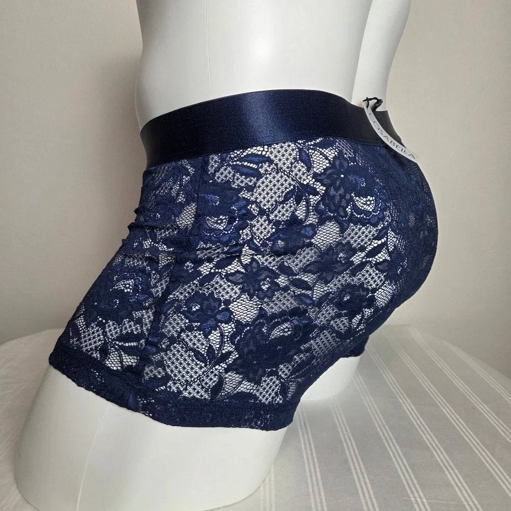 Cosabella Never Say Never Mens Lace Boxer Briefs Navy Blue Sheer Underwear